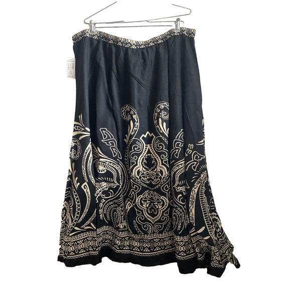 Dressbarn Skirt Womens 3XL NEW Westport Maxi Black Rayon Summer Flowy Pull On - Picture 3 of 11